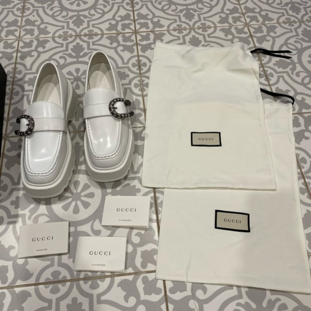 Gucci Loafers Dionysus White Leather Creepers - Picture 6 of 12